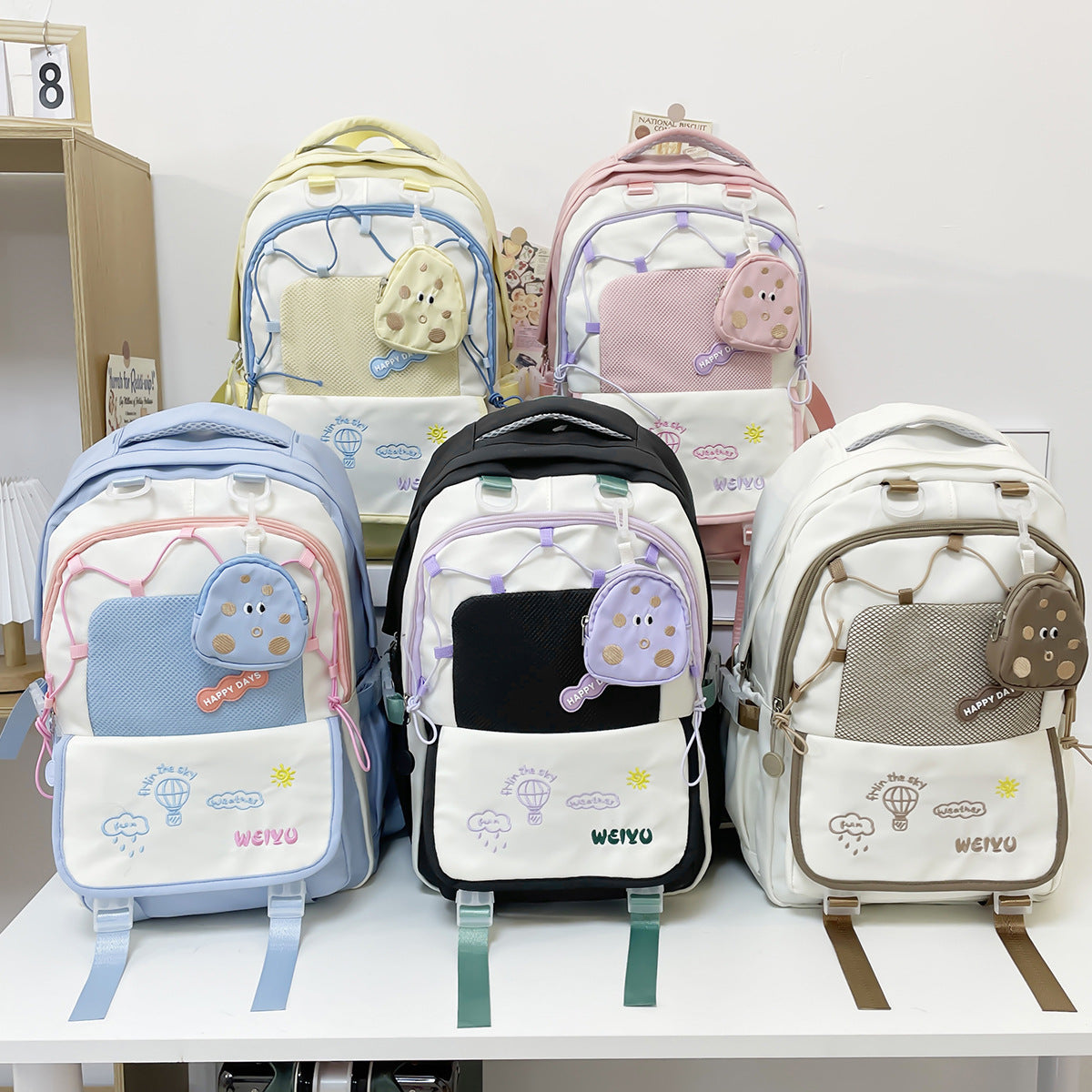 Macaron Contrast Color Lightweight Simple Burden College Student Schoolbag