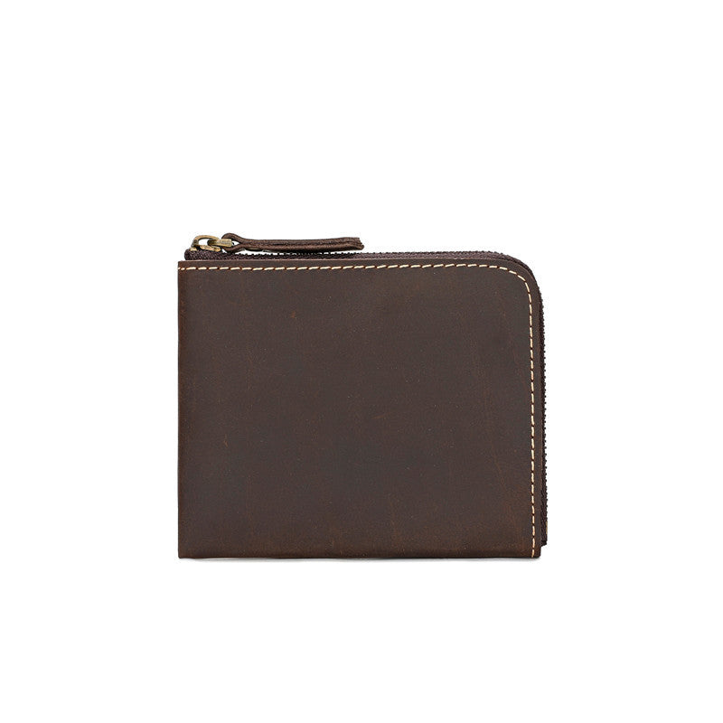 Men's Crazy Horse First Layer Short Cowhide Zipper Ladies Wallet