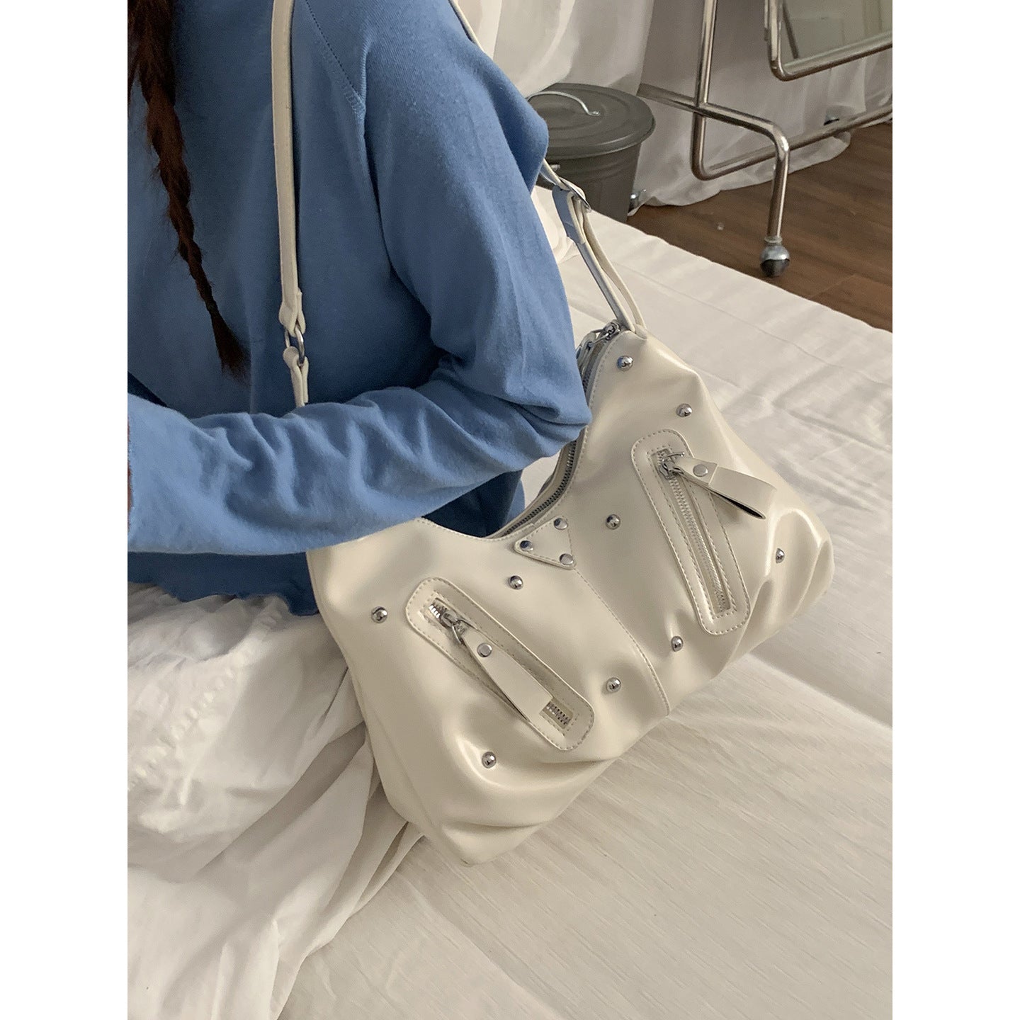 Women's Korean Style Large Capacity Underarm Simple Soft Surface Tote Bag