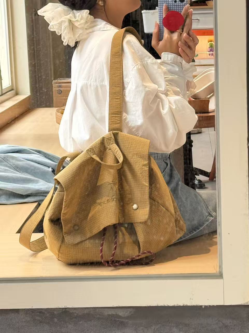 Korean Style Simple Letter Fashion Street Drawstring Flip Backpacks