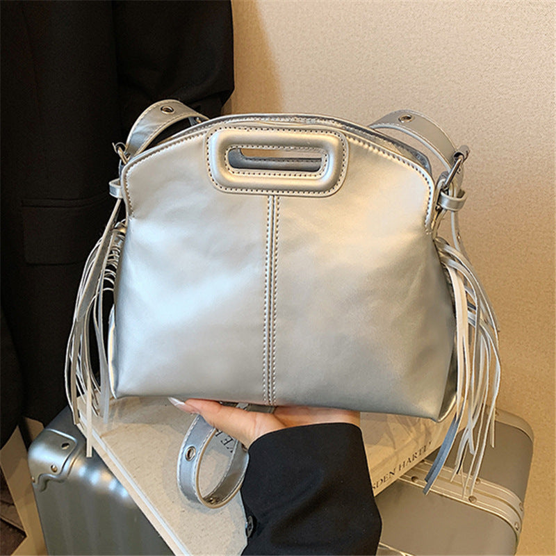 Fashion Commuter Western Style Soft Leather Solid Color Tassel Niche Women's Messenger Bag
