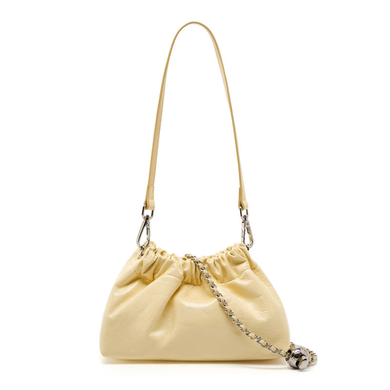 High-grade Chain Pleated Cloud Korean Style Portable Genuine Leather Bags
