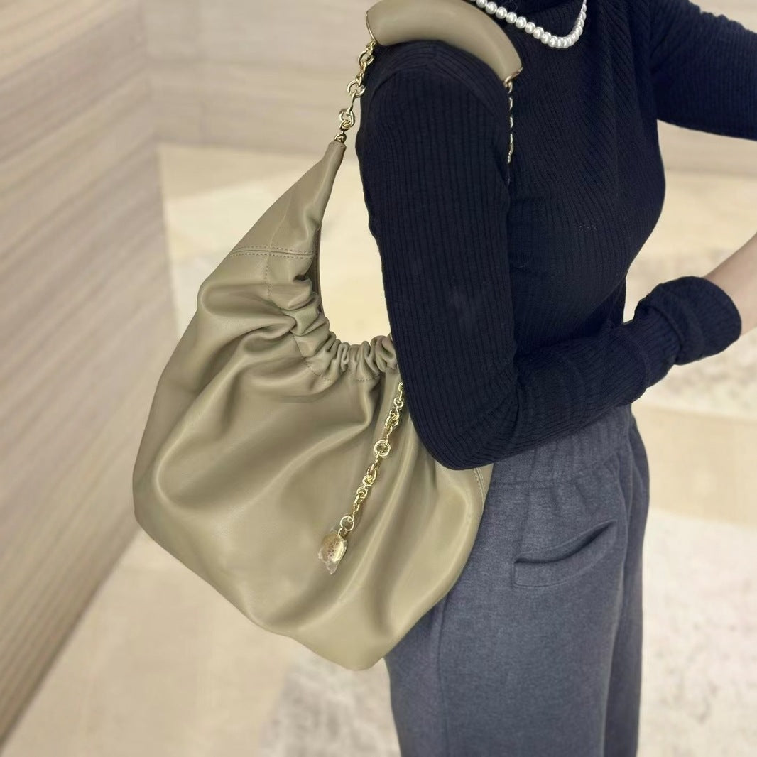 Layer Cowhide Garbage Chain Underarm Soft Genuine Women's Shoulder Bag