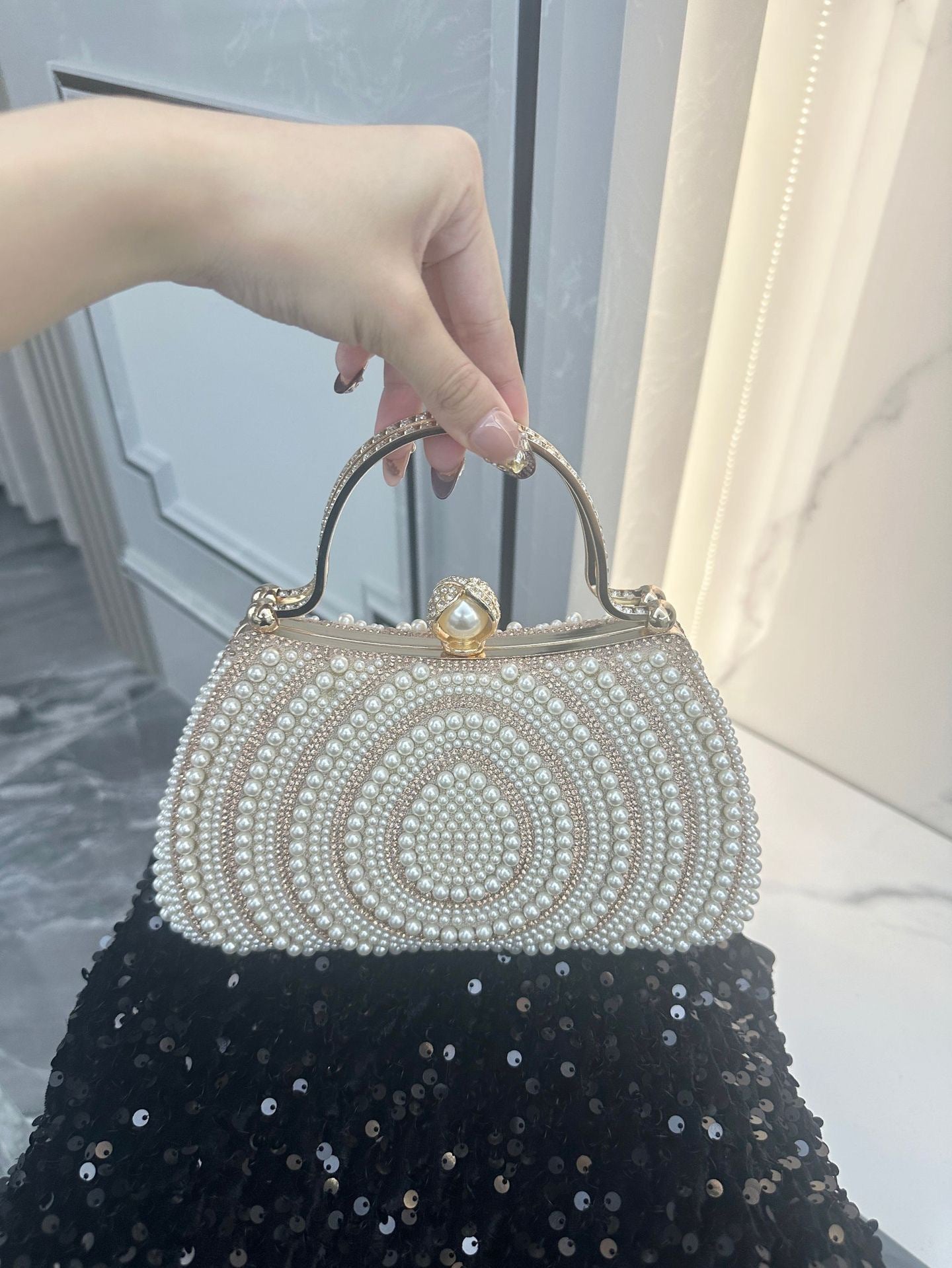 Women's Pearl Banquet Dress Diamond Clutch Dinner Bag