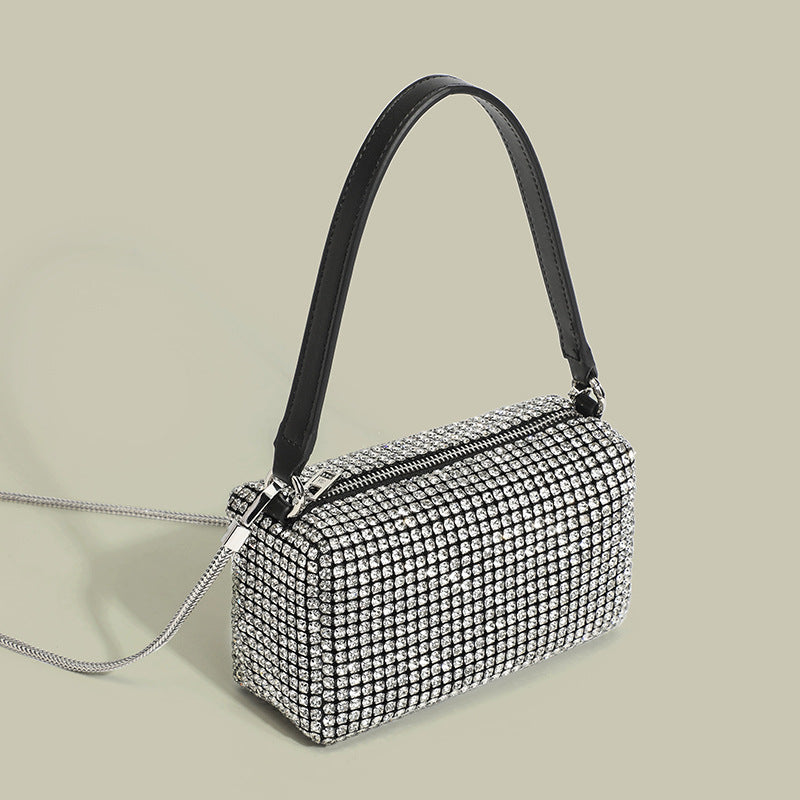 Women's Rhinestone Full Diamond Crystal Underarm Bezel Setting Brick Dinner Light Handbags