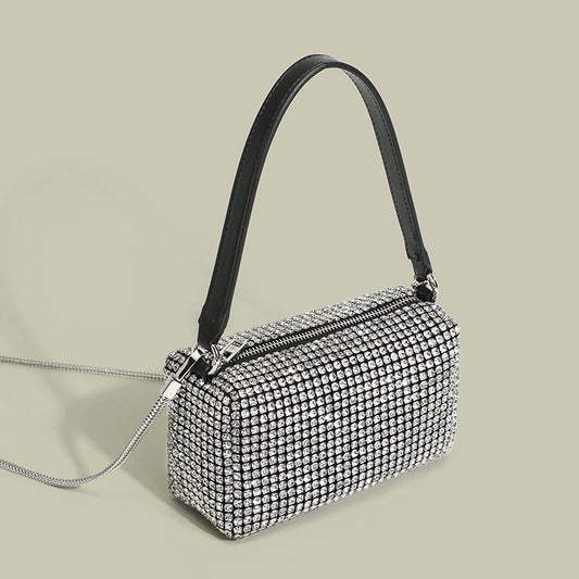 Women's Rhinestone Full Diamond Crystal Underarm Bezel Setting Brick Dinner Light Handbags