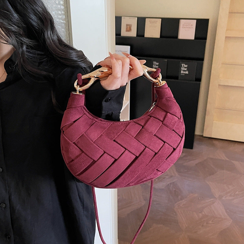Light Luxury Portable Moon Fashion Woven Suede Versatile High Shoulder Bags