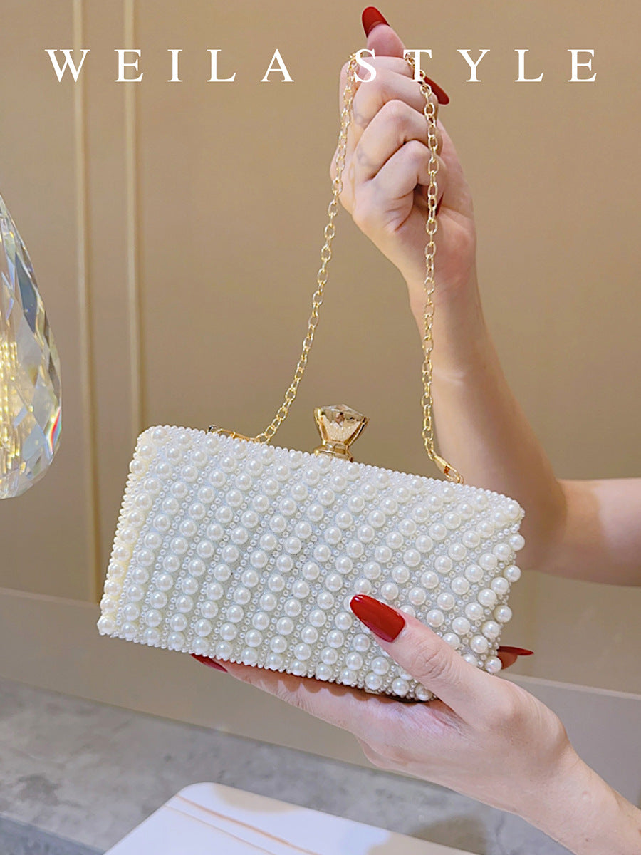 Women's Trendy White Dinner Beaded Elegant Retro Box For Bags