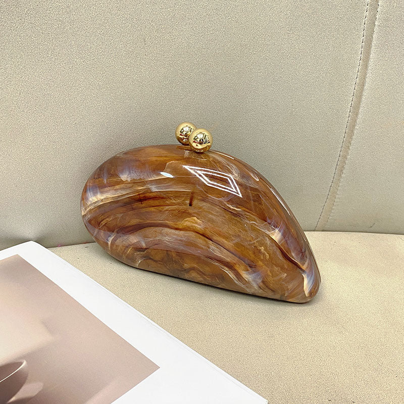 French Marbling Amber Irregular Acrylic Shell Banquet Women's Messenger Bag