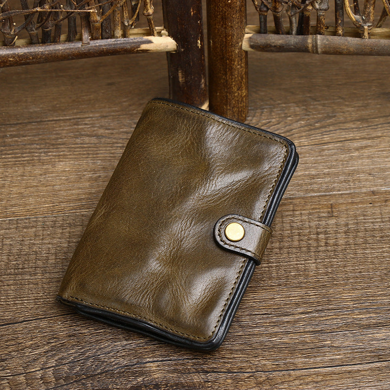 Men's Pleated First Layer Pure Cattlehide Genuine Leather Short Simple Men's Wallet