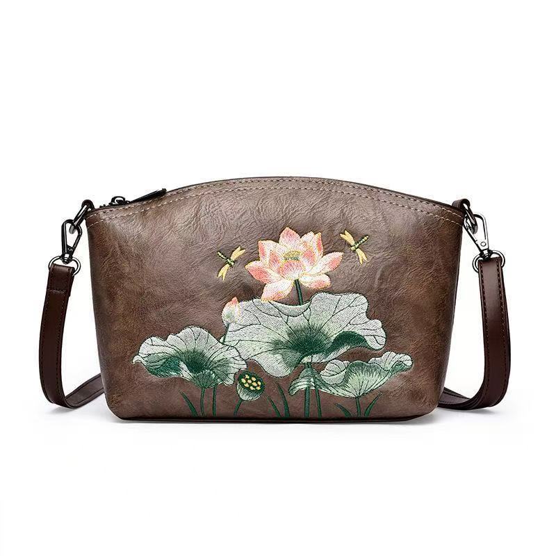 Women's Retro National Style Lotus Embroidery Shell Chinese Bags