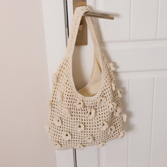Fresh Three-dimensional Flower Cotton Thread Woven Hollow Women's Shoulder Bag