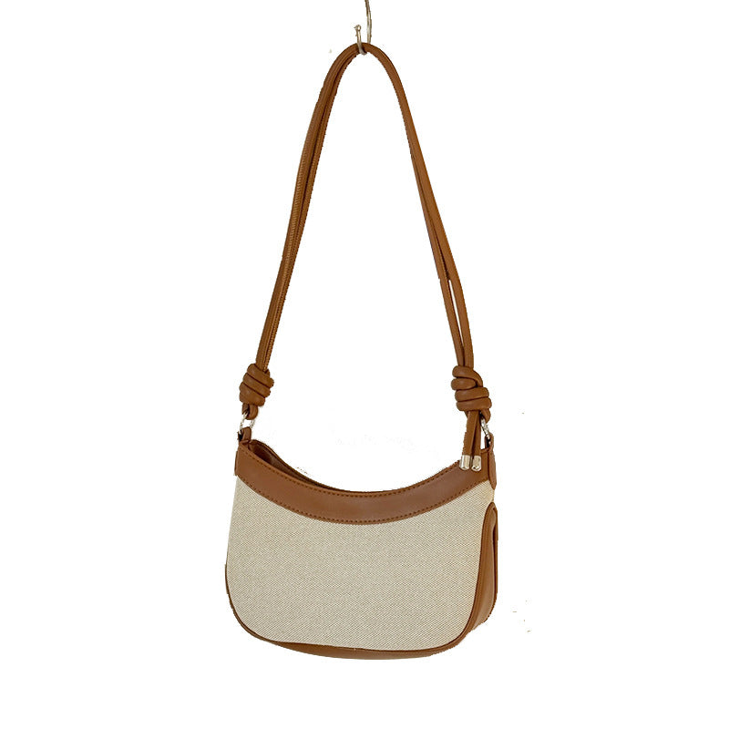Women's Canvas Underarm Contrast Color Crescent Hand Carrying Mobile Bags