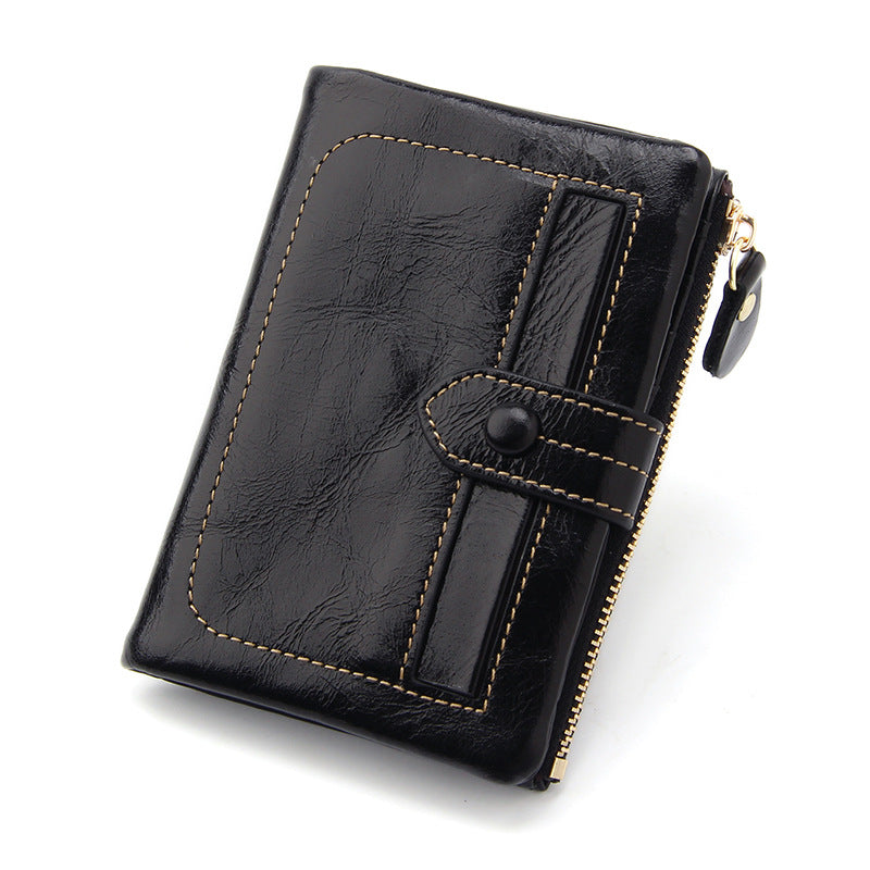 Women's Layer Oil Wax Cowhide Genuine Leather Retro Large Capacity Multiple Ladies Wallet