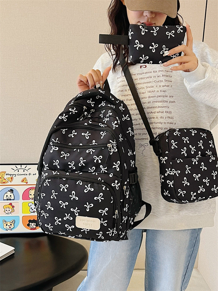 For College Large Capacity Bowknot Full Printing Leisure Backpack