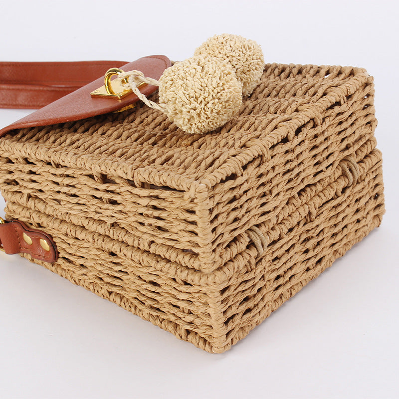Retro Paper String Ball Woven Beach Vacation Leisure Simple Women's Messenger Bag