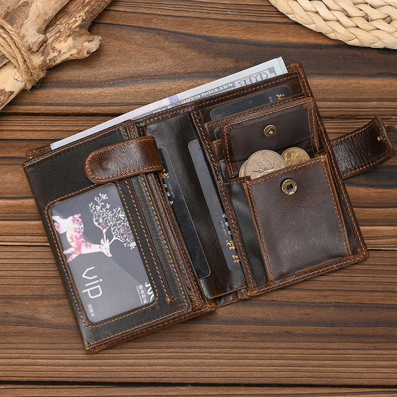 Women's & Men's First Layer Cow Two Fold Three Multi Slots Men's Wallet