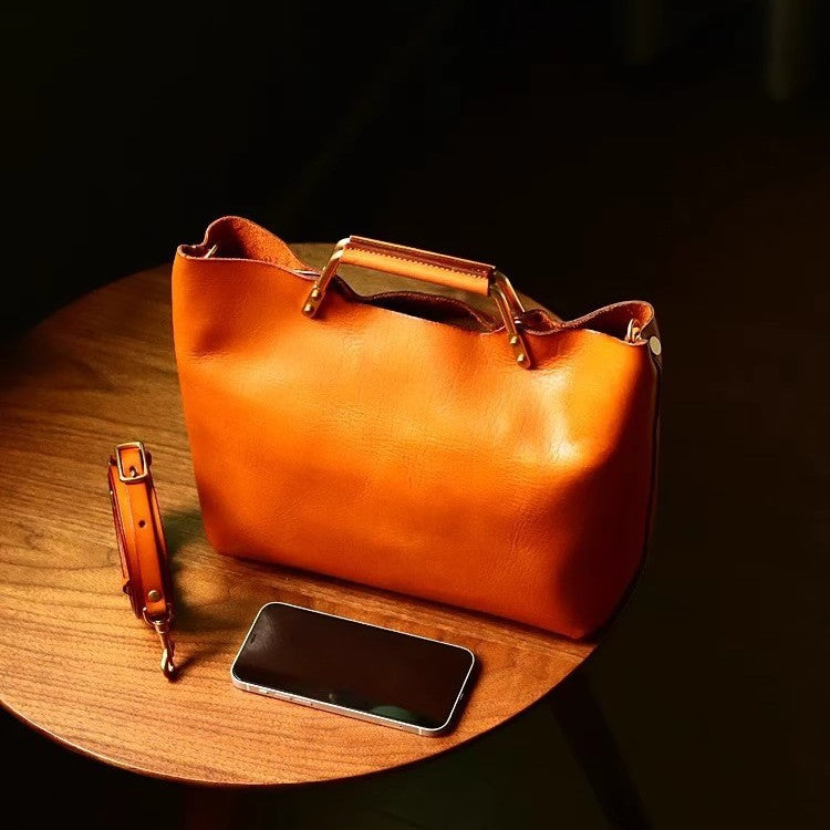 Women's Vegetable Basket Handmade Tanned Artificial Leather Mother Women's Handbag