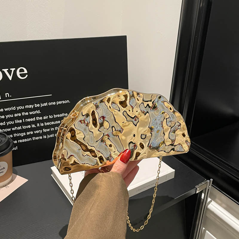 Women's Irregular Glossy Acrylic Dumplings Fan-shaped Clutch Bags