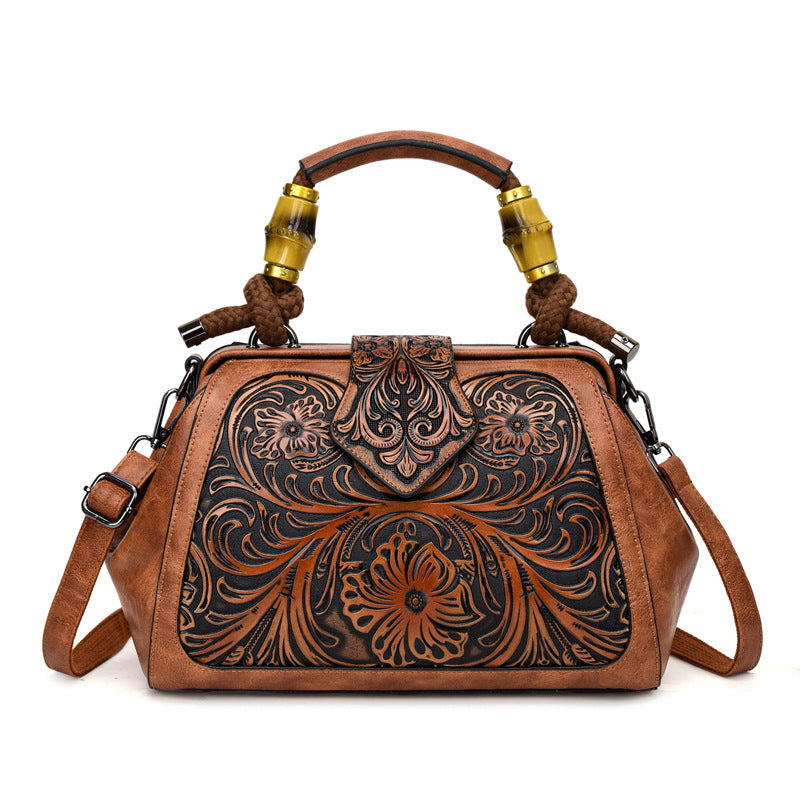 Women's Retro Contrast Color Wooden National Fashion Handle