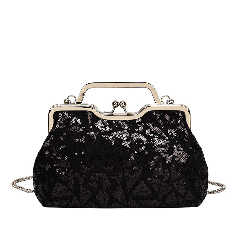 Women's Textured Sequin Colorful Niche Chain Coin Purses
