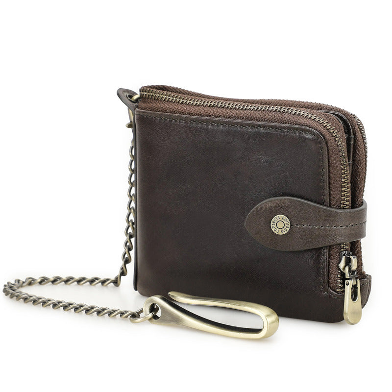 Men's Black Angel First Layer Cowhide Swiping Chain Fashion Hasp Men's Wallet