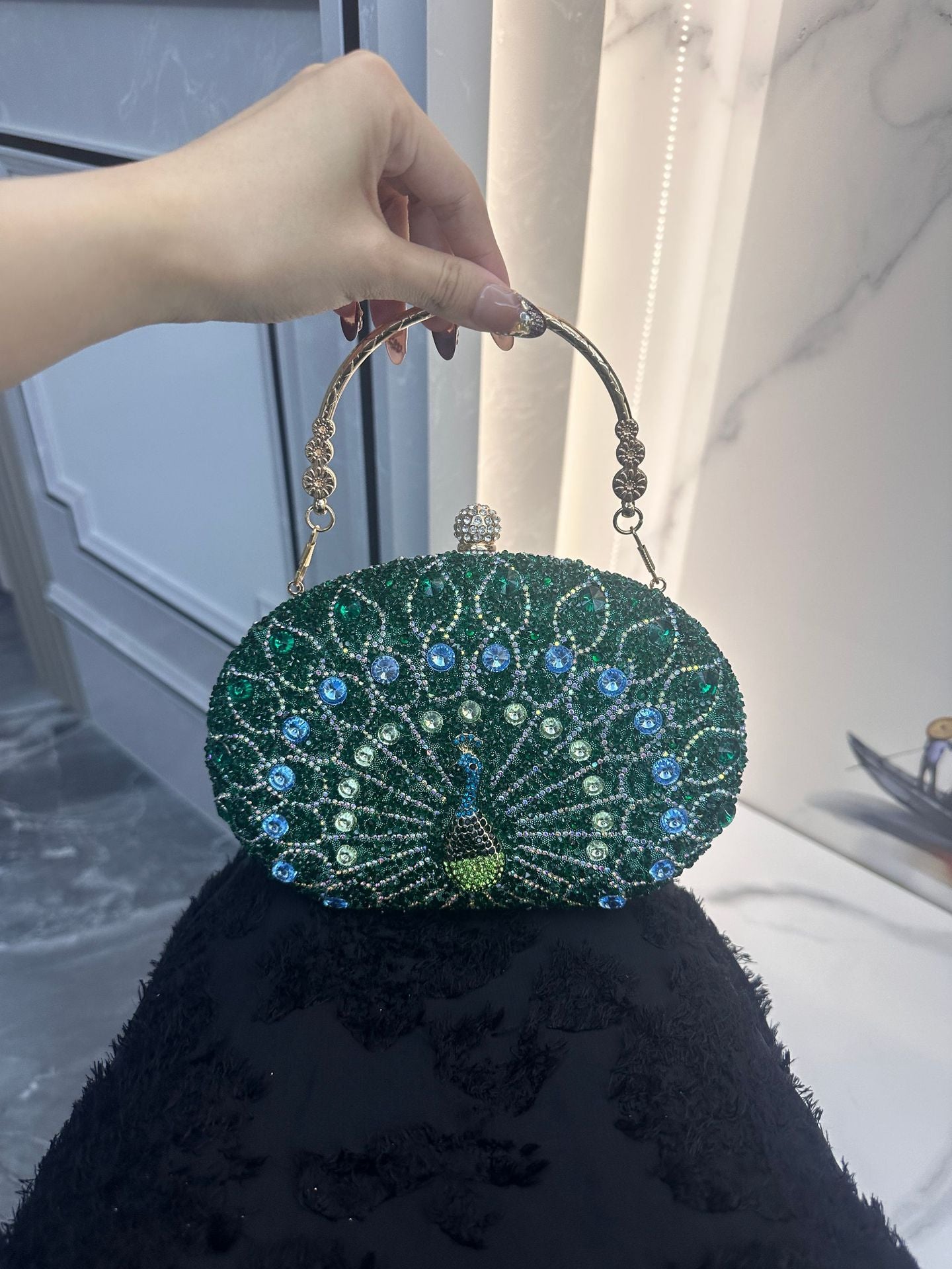 Peacock Diamond Clutch Birthday Wedding Retro Style Dinner Bag