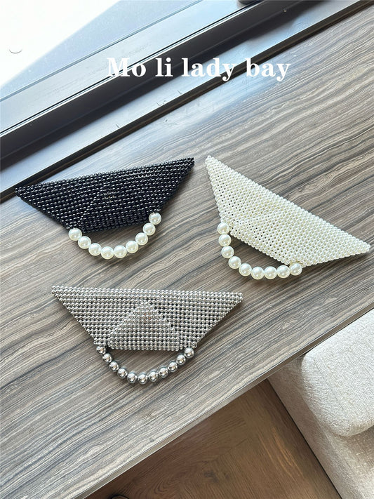 Triangle Fashion Artistic Pearl Handmade Beaded Novel Women's Handbag