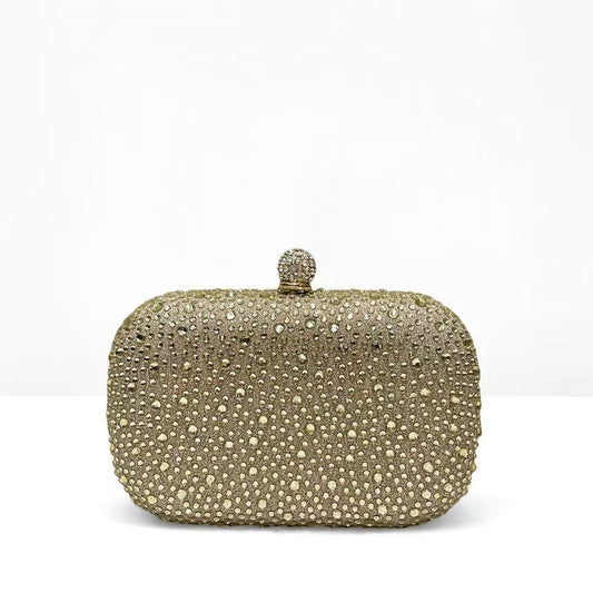 Women's Fashionable Shiny Rhinestone Ornament Clutch Box Type Dinner Bag
