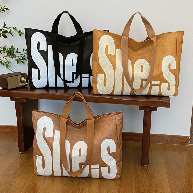 Korean Fashion Large Capacity Totes Artistic Letter Bags