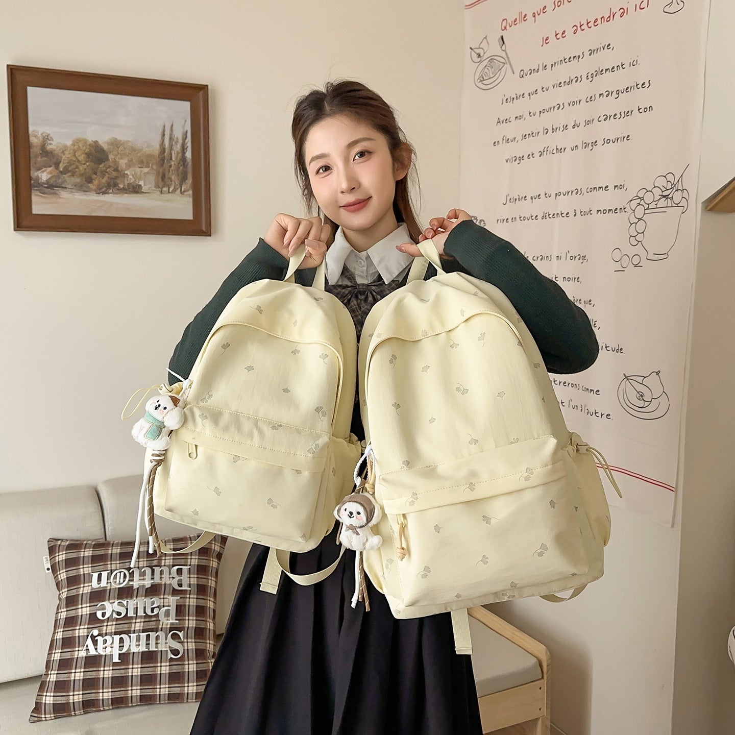 Classic Fresh Junior High Leaf Printing Backpacks