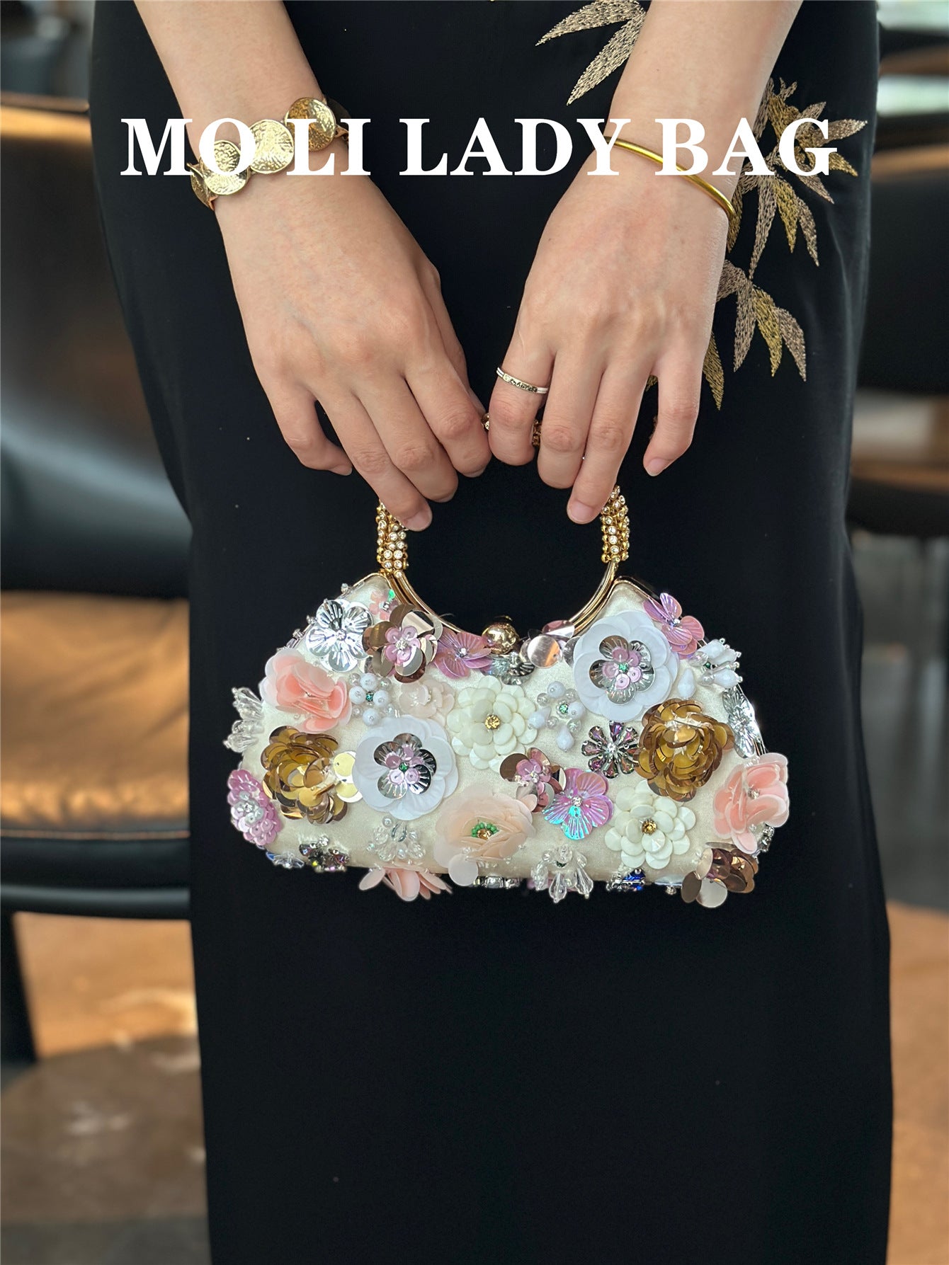 Women's Handmade Flower Metal Dinner Cheongsam Portable Bags