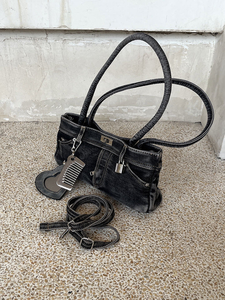 Women's Ge Wash Water Denim Punk Fashion Strap Jeans Single Bags