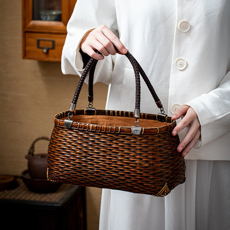 Bamboo Woven Antique Style Basket Han Chinese Clothing Tea Set Bags