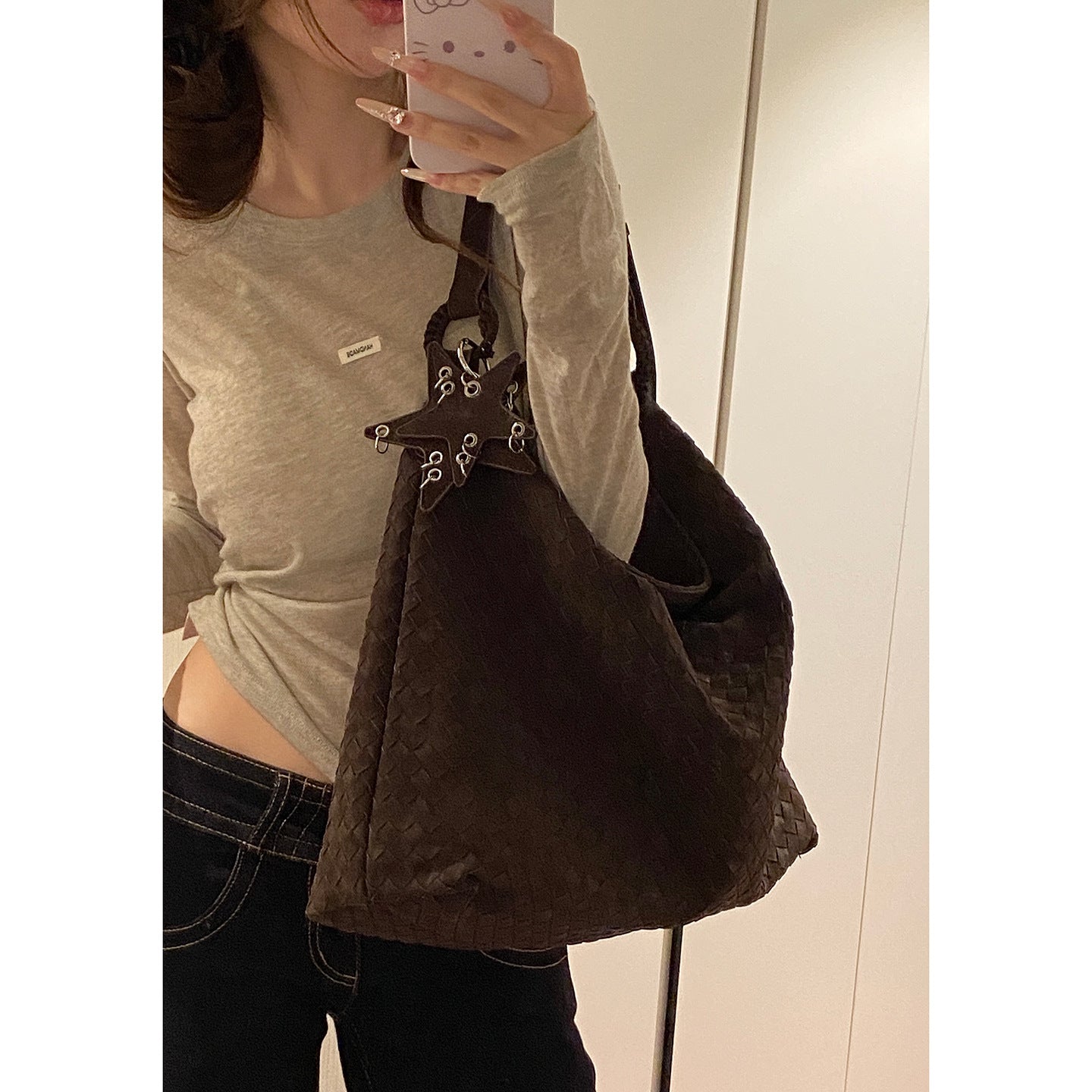 Women's Korean Underarm Commuter Simple Woven Tote Bag