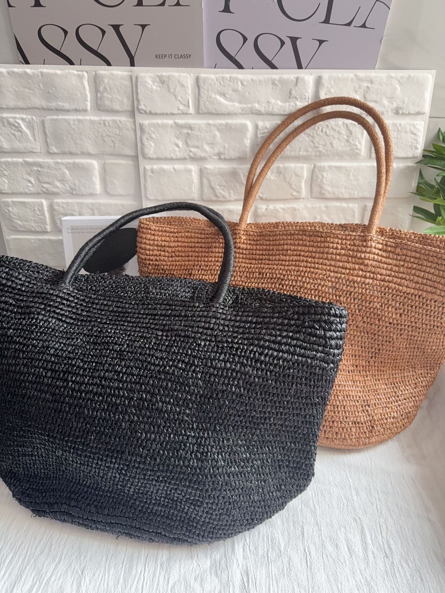 Lady Raffia Hand-woven Fashion Simple Seaside Vacation Shoulder Bags