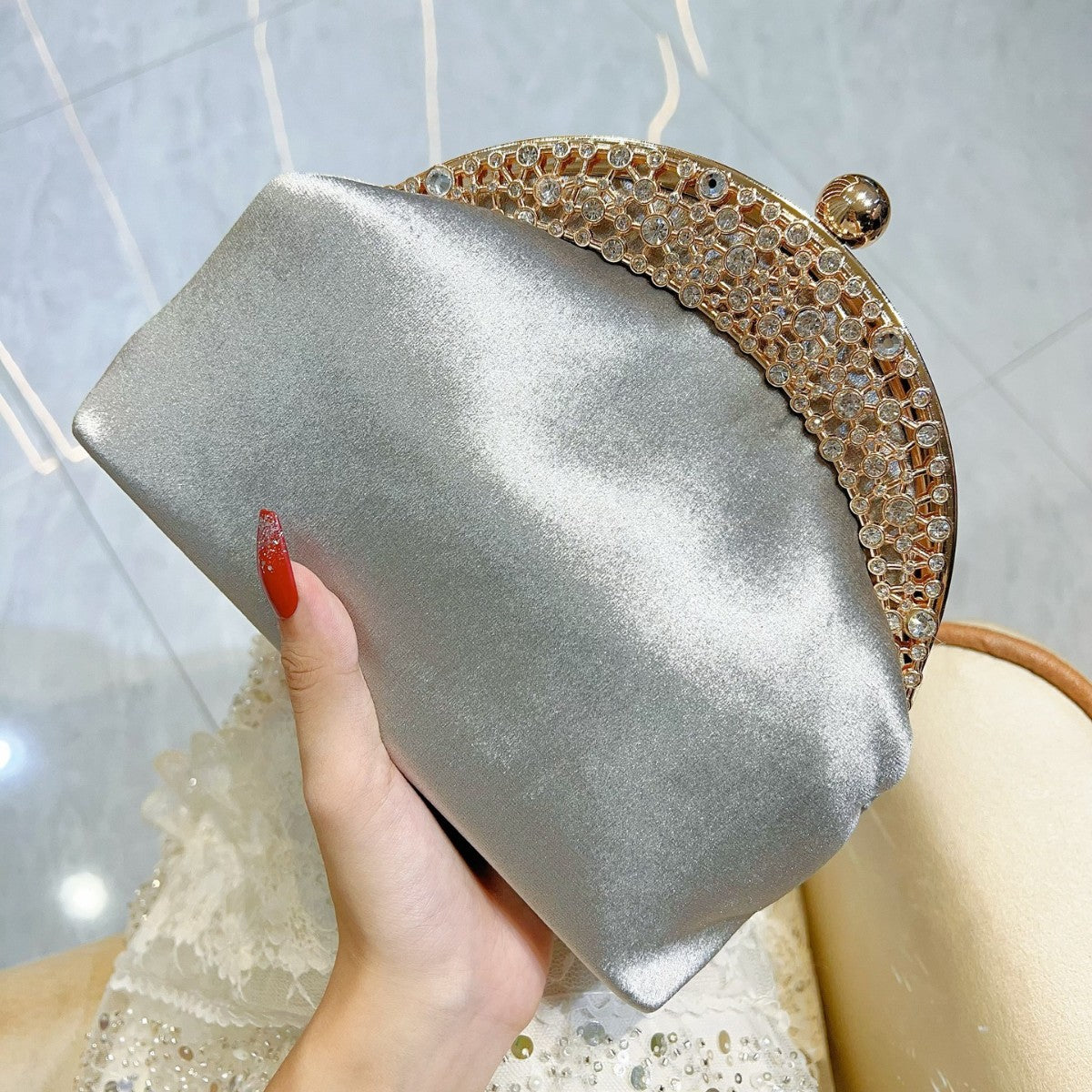 Versatile Women's Suede Clutch High-grade Diamond Dinner Bag