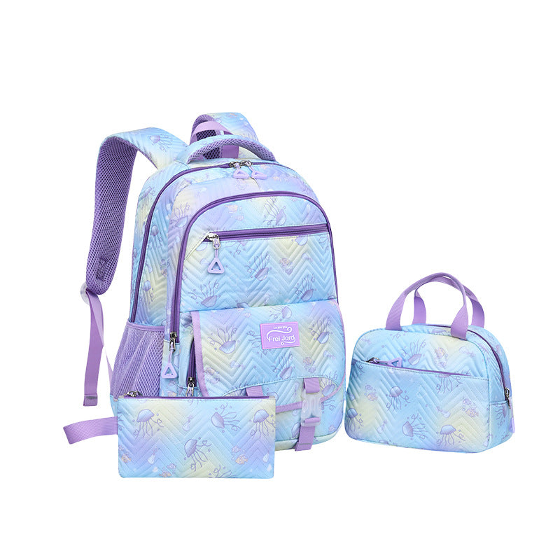 Pencil Jellyfish Printed Embossed Waterproof Fabric Spine Protection Burden Primary School Bag
