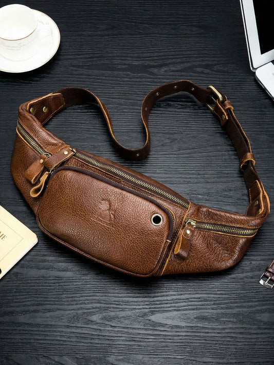 Men's Genuine Leather Cowhide Leisure Style First Men's Chest Bag