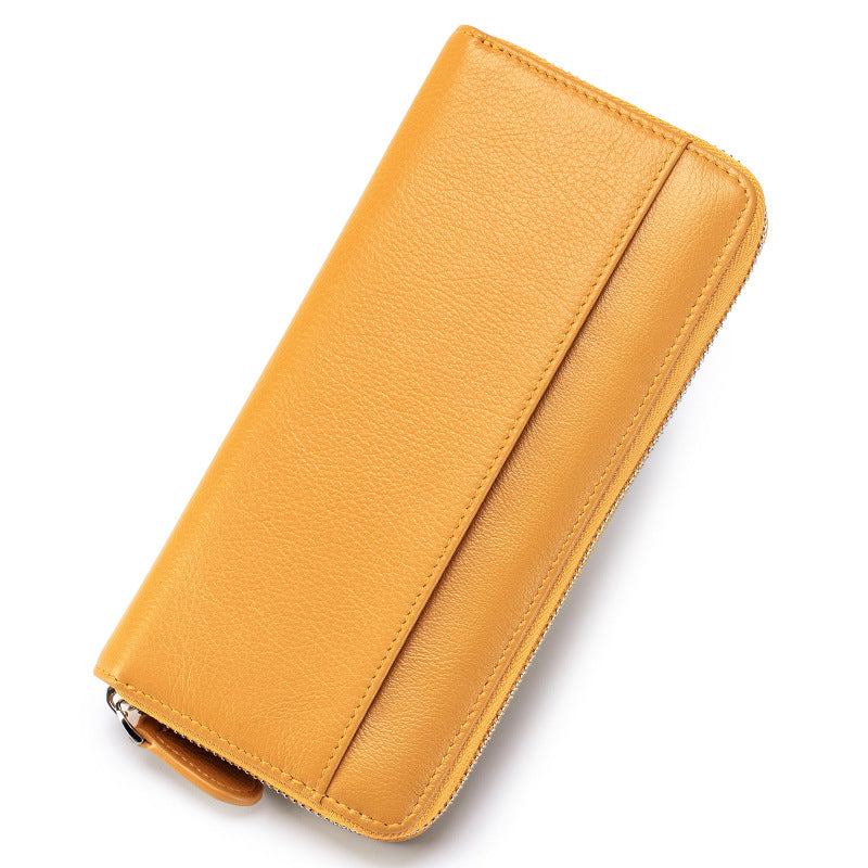 Women's First Layer Cowhide Organ Long Zipper Genuine Leather Large Capacity Ladies Wallet