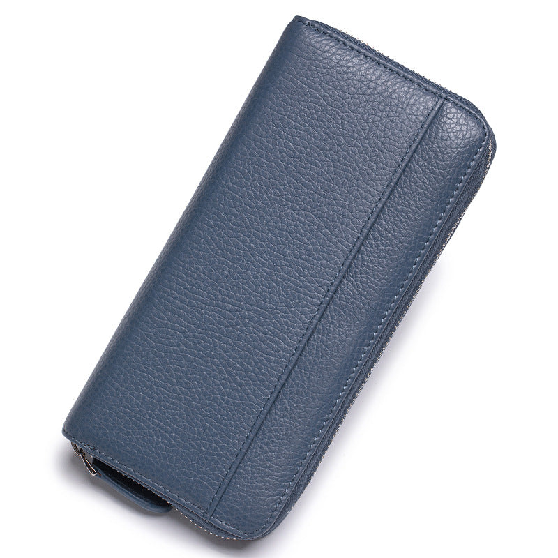 Women's First Layer Cowhide Organ Long Zipper Genuine Leather Large Capacity Ladies Wallet