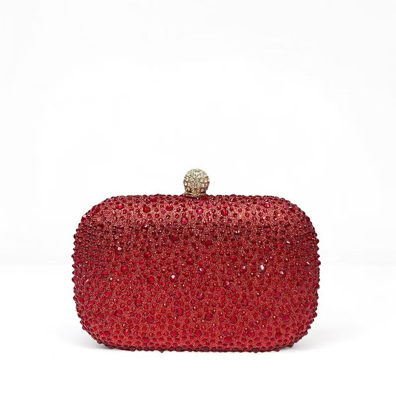 Women's Fashionable Shiny Rhinestone Ornament Clutch Box Type Dinner Bag