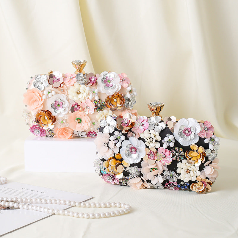 Women's Fashion Handmade Flower Beaded Banquet Portable Dress Dinner Bag