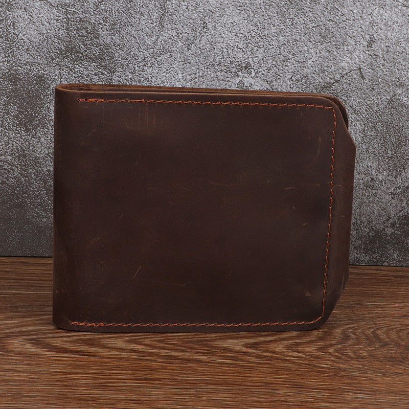 Men's Crazy Horse Leather Horizontal Short First Layer Cowhide Retro Men's Wallet