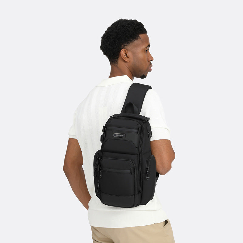 Men's High-grade Black Waterproof Lightweight Multifunctional Commute Leisure Men's Chest Bag