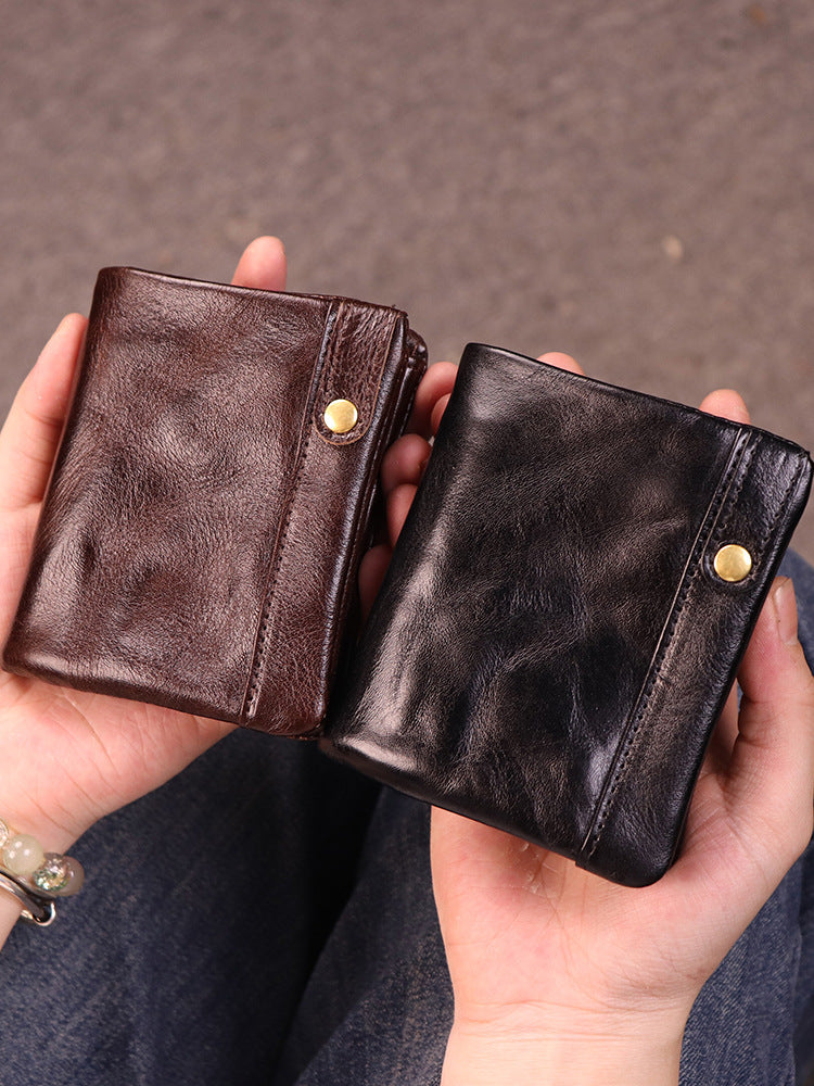 Women's Tanning Leather Classic Short For Handmade Genuine Multiple Slots Card Holder
