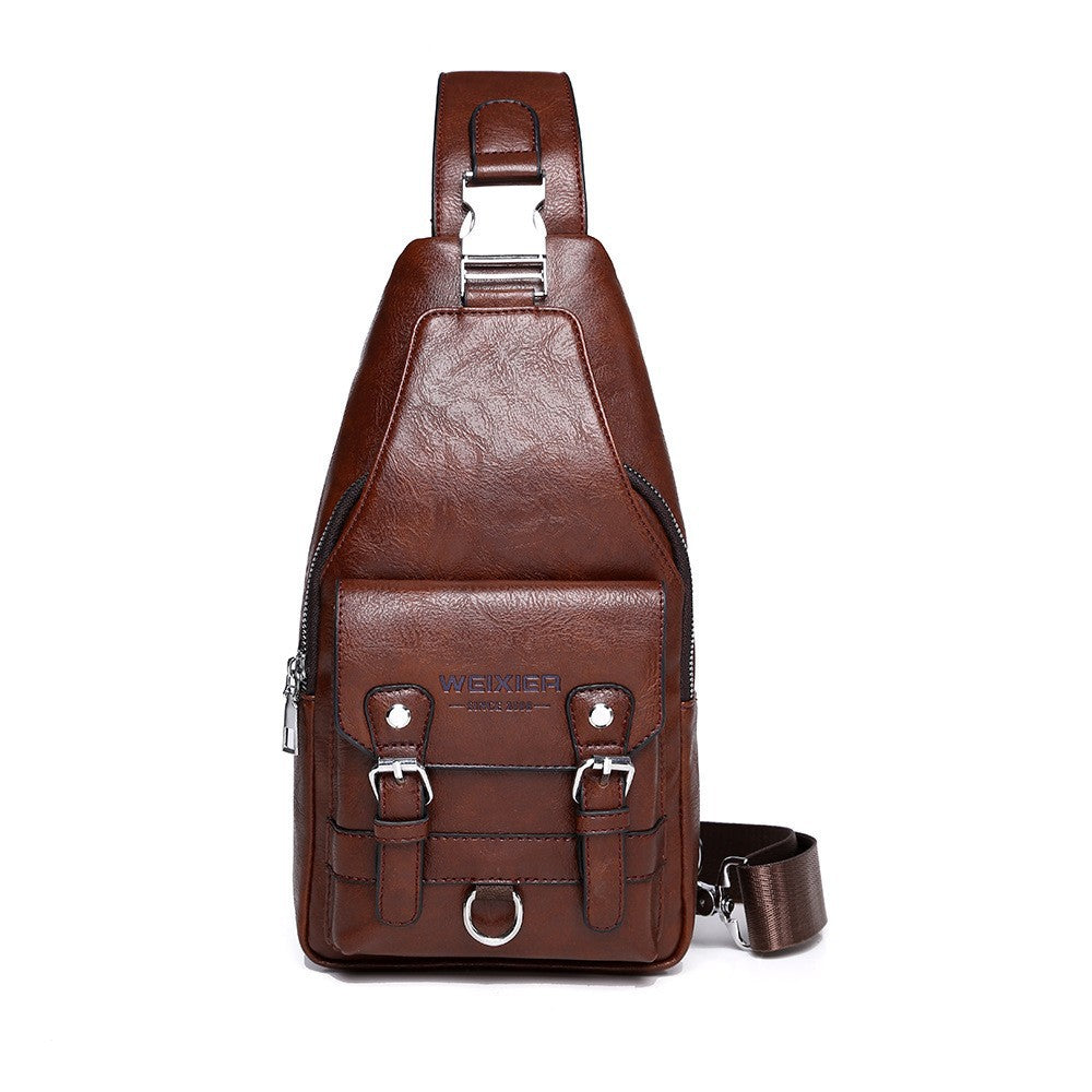 Men's Retro Waterproof Large Capacity Portable Leather Men's Chest Bag