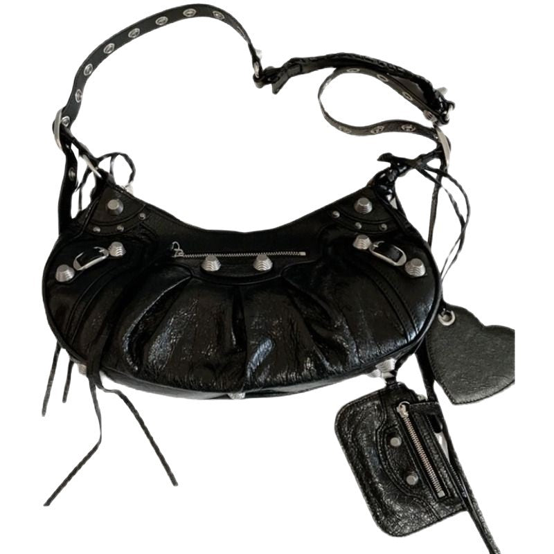 Women's Motorcycle Underarm Rivet Tassel Three-in-one January Tooth Pleated Women's Shoulder Bag