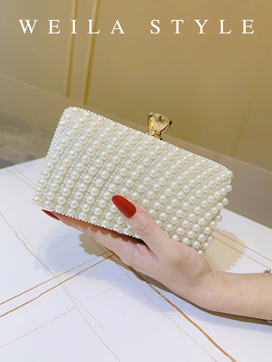 Women's Trendy White Dinner Beaded Elegant Retro Box For Bags