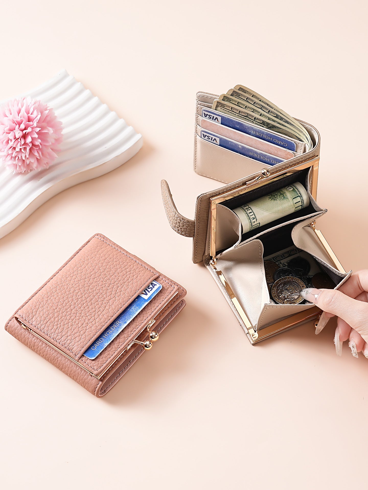Women's & Men's Leather Short Step-in Large Capacity Alloy Ladies Wallet